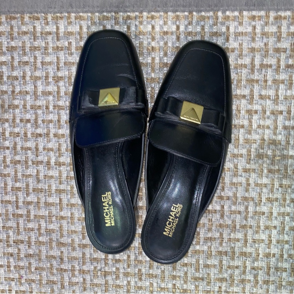 USED Michael Kors Caroline Mules Black Leather
